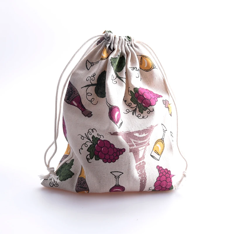

10pcs 14x16cm (5.51"x6.29") natural drawstring cotton bag jewelry packaging bag pouches cute wedding gift bag Grape Printing