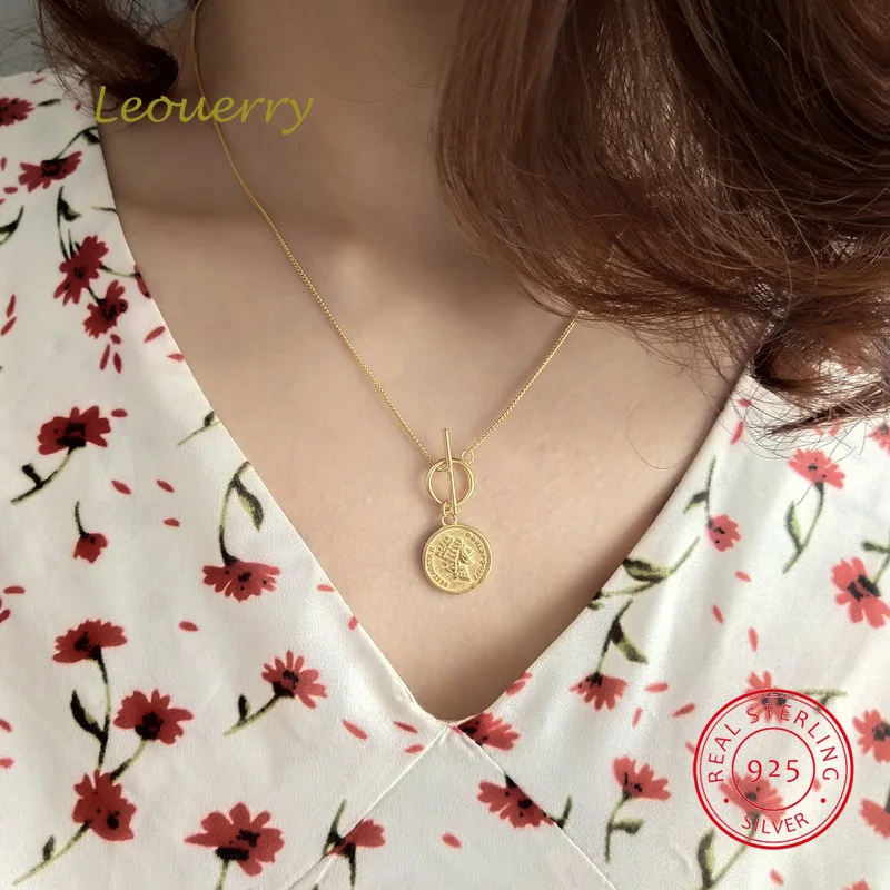 Женское Винтажное колье Leouerry из серебра 925 пробы с круглым кулоном в виде монеты