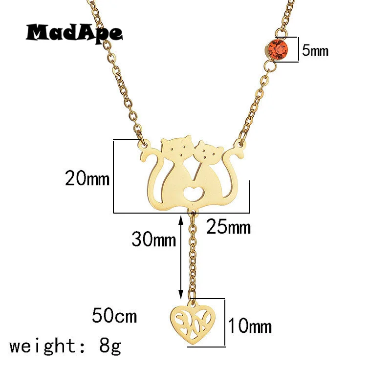 MadApe кулон с милым котом ожерелье 316L из нержавеющей стали Сердце Подвески и для