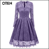 OTEN, Кружевное Платье До Колена, женское, прозрачное, рукав 3/4, круглый вырез, открытая спина, сексуальные, чайные, вечерние, женские, повседневные платья