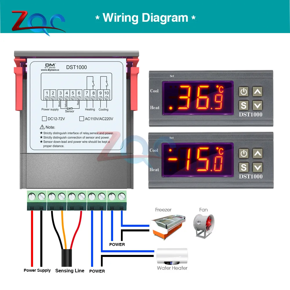 DST1000 Single Display Digital Temperature Control Controller Thermostat DS18B20 Sensor Waterproof DC 12V-72V Replace STC-1000 |