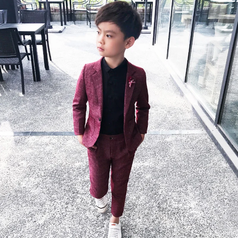 

2019 Spring Cotton Fashion Kids Blazer Baby Boys Suit Jackets Coat Pants 2 Piece Boy Suits Formal For Wedding Chlidren Clothing