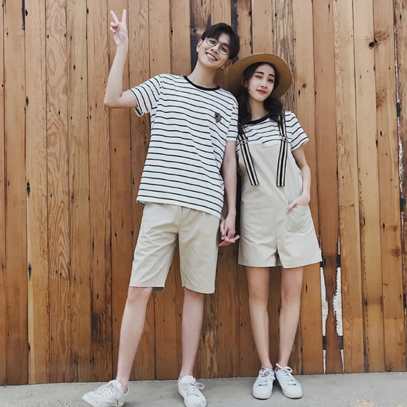 2019 Matching Couple Clothes Women T-Shirts Dress Summer Valentine's Day Lovers Honeymoon Wear Men Cotton Strap | Женская одежда