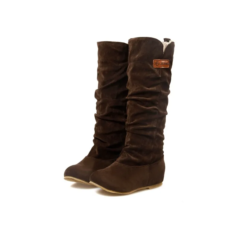 Новинка 2018 модные женские сапоги до колена на плоской подошве из нубука