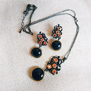 NECKLACE AND EARRING Красивый Филиал дизайн ожерелье серьги наборы черный камень подвеска 2 шт Ювелирные наборы для вечерние женские модные - Окраска металла: NECKLACE AND EARRING