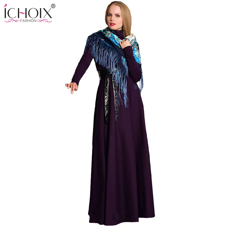 2017 длинное платье макси на осень теплое винтажное вечернее длиной до пола Плюс