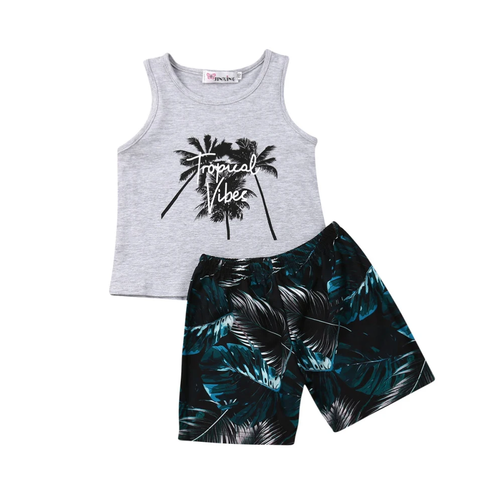 Kids Baby Boy Summer Beach Clothes Coconut Tree Tops Tee+Short Pants Outfits | Детская одежда и обувь