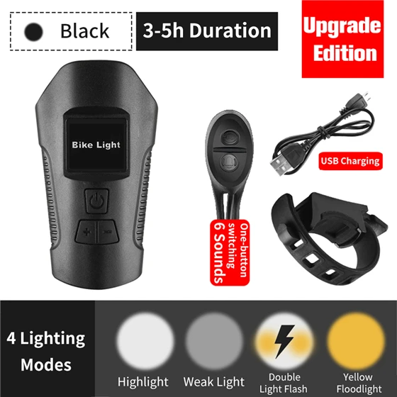 upgrade black WEST BIKING велосипедный передний светильник светодиодный USB Перезаряжаемый велосипедный фонарь с компьютером электрический сигнал руля головной светильник для велоспорта - Цвет: upgrade black