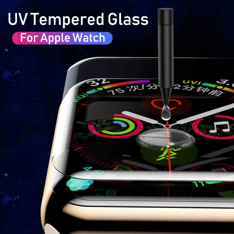 Защитная пленка из закаленного стекла BoeYink 6D для Apple Watch 4 полная крышка УФ клей 40 44