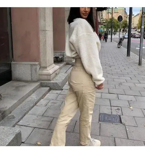 Длинный рукав белый худи укороченный женский осенне зимний Пуловер короткий