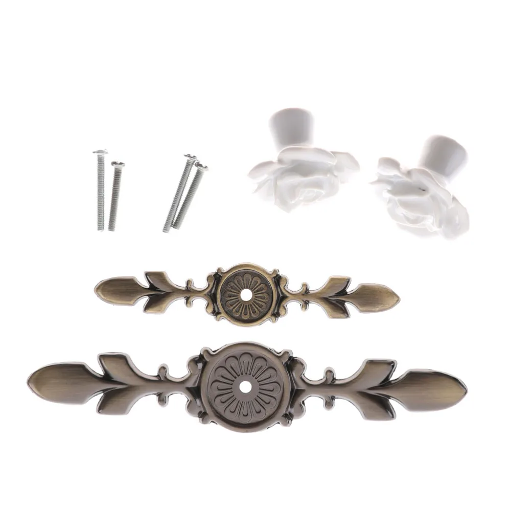 5 шт. розовые/белые цветы розы из Керамического Сплава Дверные ручки шкаф комод