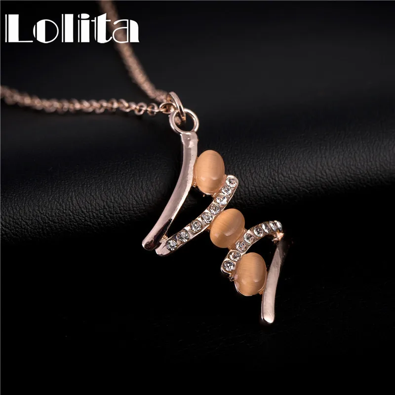 Розовое Золото Цвет Австрийский хрусталь Опал Ожерелье Серьги Ювелирные Наборы