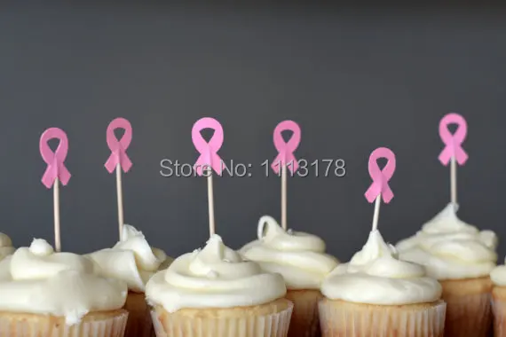 Дешевая розовая лента для кексов информирование о раке груди Свадебный Топпер на