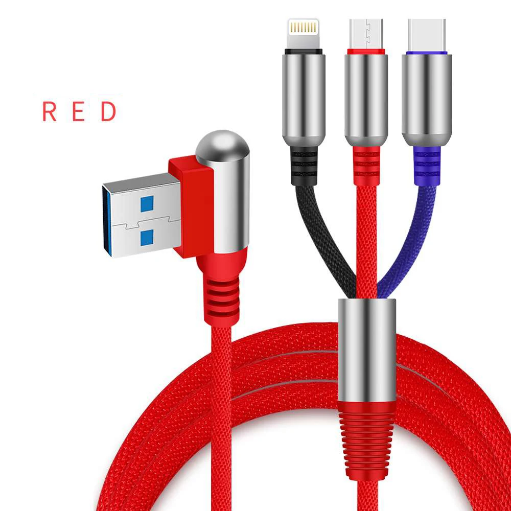 Красный Универсальное 3-в-1 1 м USB кабель для передачи данных для iPhone X XR huawei микро Тип usb-C 2.4A устройства для быстрой зарядки и передачи данных шнур Кабели для мобильных телефонов - Цвет: Красный