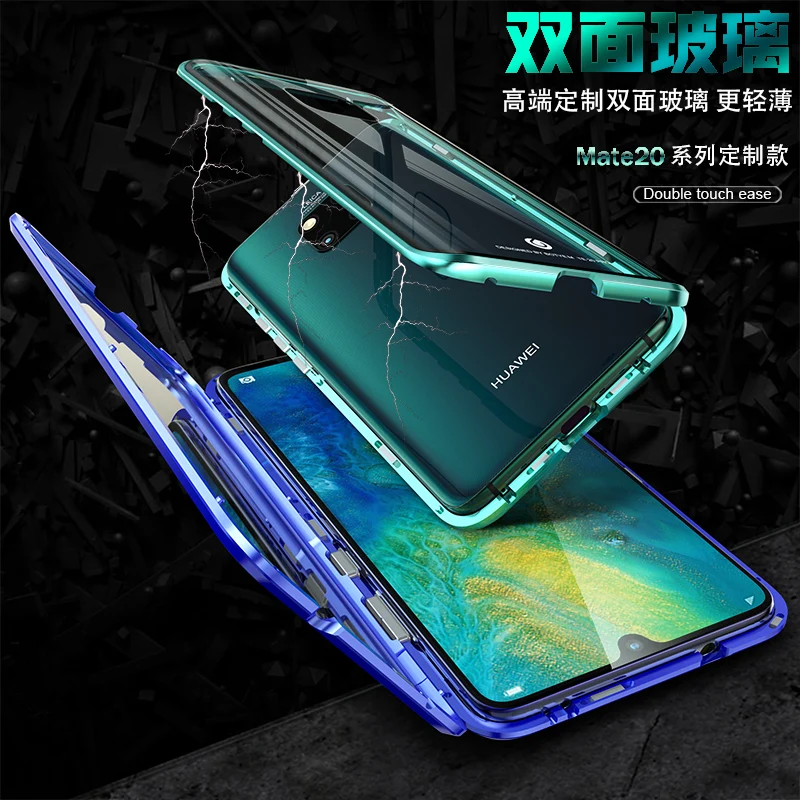 Для huawei mate 20 Pro Магнитный чехол 360 Передний+ задний двухсторонний 9H чехол из закаленного стекла для huawei mate 20 Pro металлический бампер чехол
