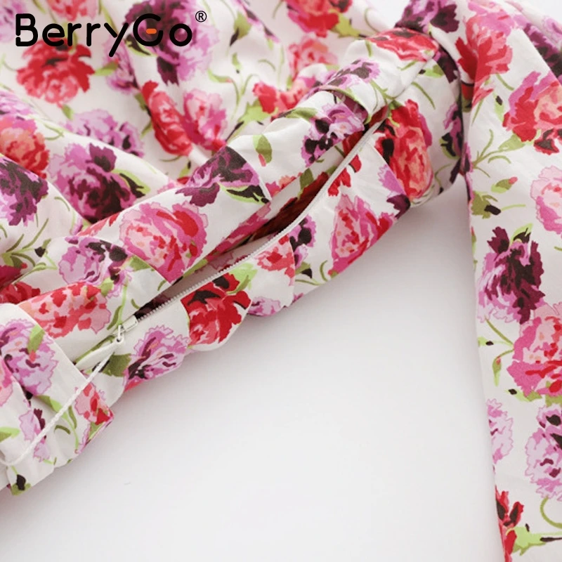 BerryGo женское мини платье с цветочным принтом открытыми плечами и поясом летние