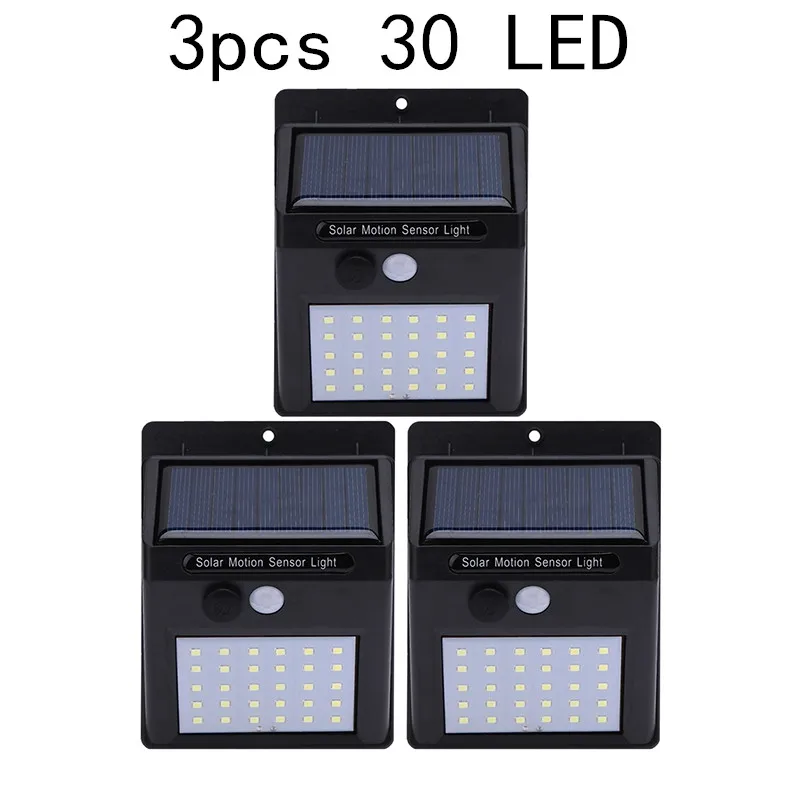 3pcs 30 LED 3/4 шт. уличный солнечный светильник движения PIR с датчиком 30 светодиодов, солнечный садовый светильник, энергосберегающий Уличный настенный светильник, светильник от солнца, Прямая поставка - Испускаемый цвет: 3pcs 30 LED