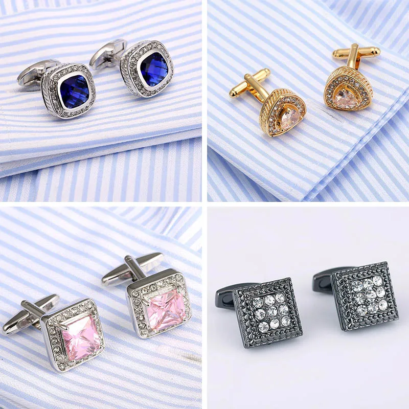 Запонки с кристаллами французская рубашка запонки опаловым покрытием 18 стилей