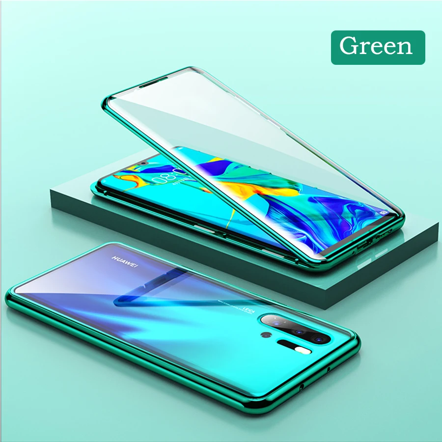 Green P30 Pro P30Pro Передняя Задняя изогнутая 360 стекло Магнитная Адсорбция металлический чехол для huawei P30 Pro Coque роскошный полный корпус Защитная крышка P30 - Цвет: Green P30 Pro