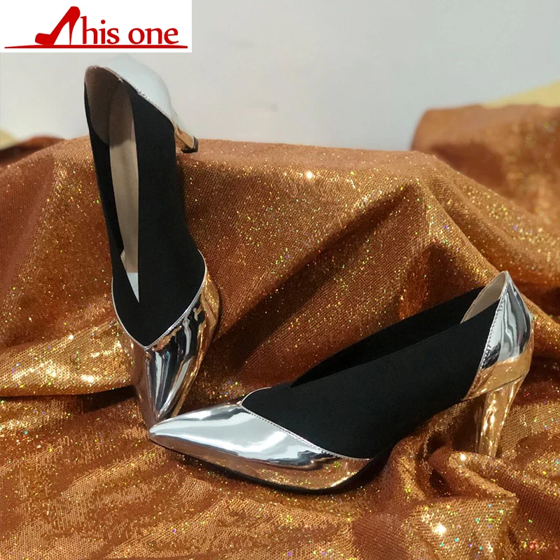 

THIS ONE Mixed Colors Genuine Leather Women's High Heels Shoes Pointed Toe Women Shoes Fashion Women Pumps Office Shoes