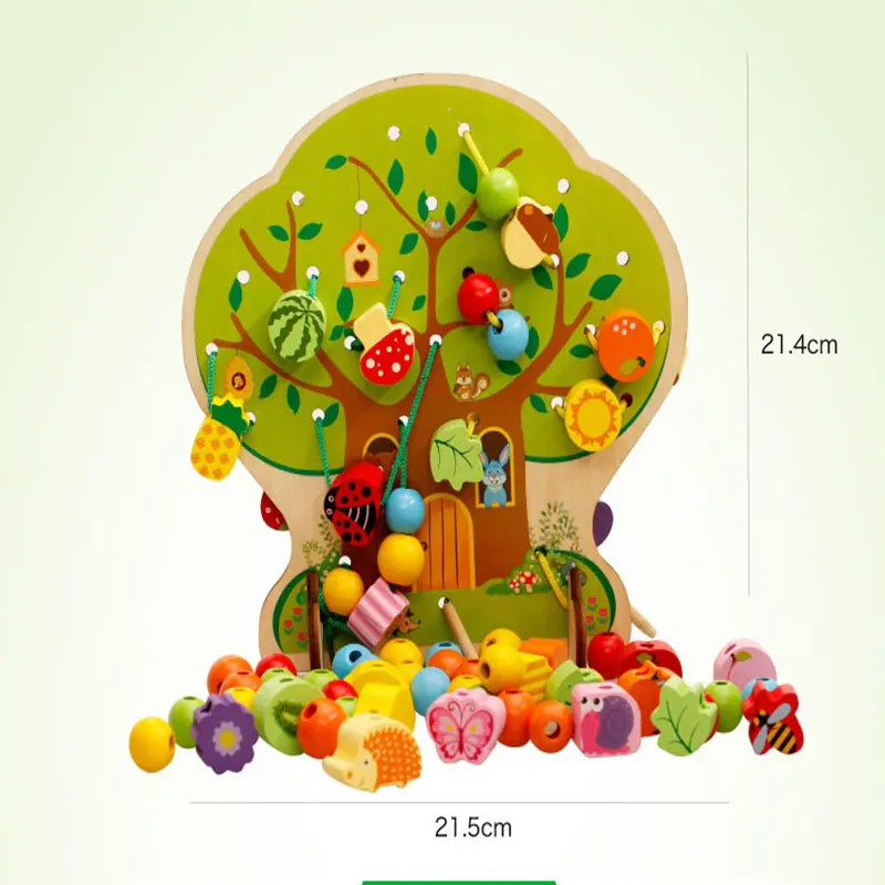 

Multifunction Tree Wooden Lacing Beads Toys Education Wooden Toys Animal Fruit Beads Montessori Toy For Children CD1363H