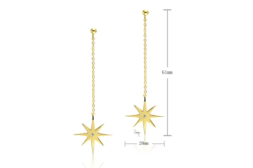 Женские серьги с фианитом Dormith сережки подвески в виде звезды из натурального