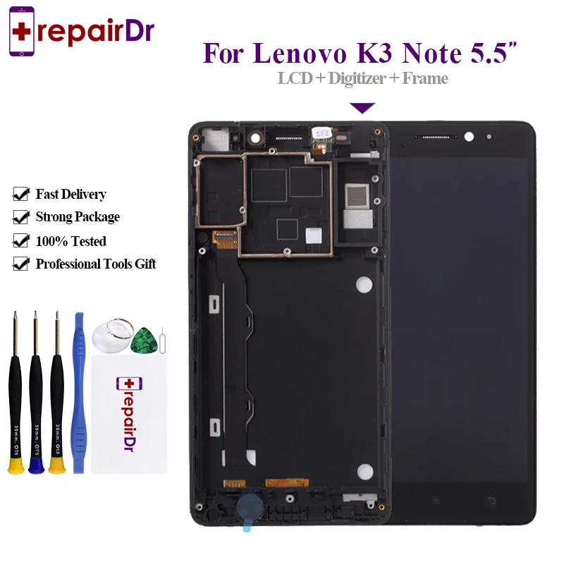 ЖК дисплей с дигитайзером для Lenovo K3 Note 5 дюйма сенсорный экран в сборе рамкой