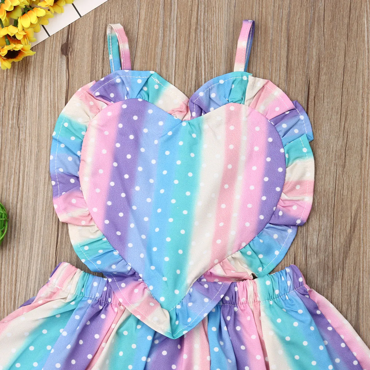Cute Toddler Baby Girls 1-5Y Dress Love Colorful Rainbow Striped Ruffles Strap Romper Summer Outfit Clothes | Детская одежда и
