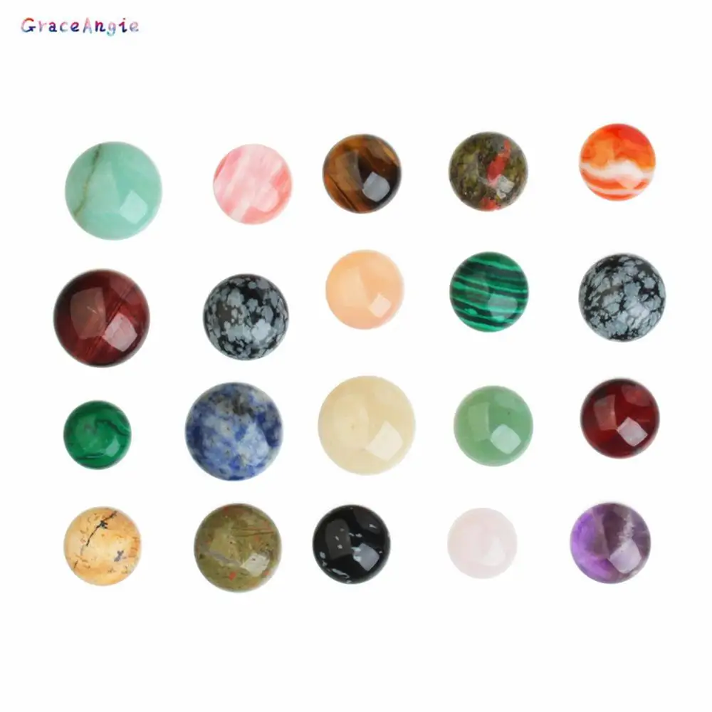 

GraceAngie 10pcs 4mm 8mm 10mm Round Flat Back Cabochon Natural stone Mixed Charms Crystal Cameo For Diy Jewelry Making Accessory