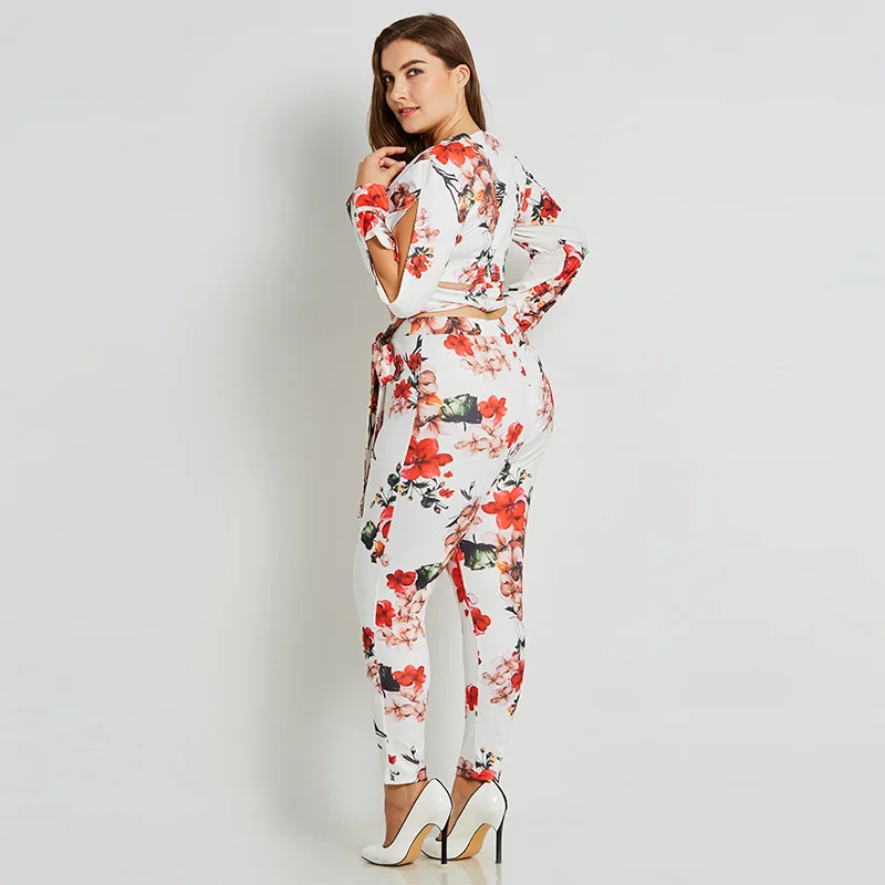 Для женщин Лето Плюс Размеры Костюм Сексуальная Блузка узкие длинные брюки лук