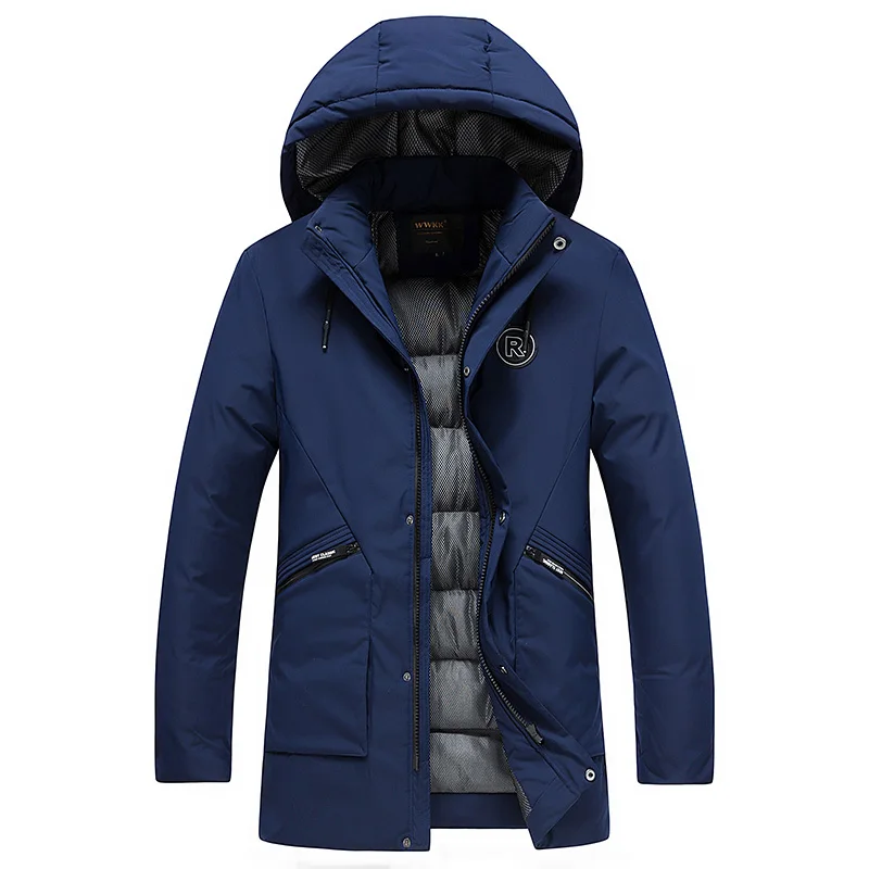 Dark Blue WWKK Зимняя Мужская парка, длинное пальто, Мужская Толстая куртка с хлопковой подкладкой, парки, пальто, мужские Модные повседневные пальто, ветровка, одежда - Цвет: Dark Blue