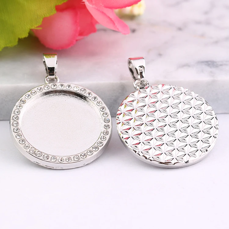 onwear 5pcs 20mm dia round rhinestone cabochon trays diy blank pendant base settings for jewelry necklace making