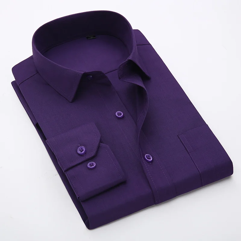 Мужская рубашка размера плюс 5XL 6XL 7XL 8XL, повседневная, мягкая, удобная, чистый цвет, желтый, фиолетовый, красный - Цвет: 107