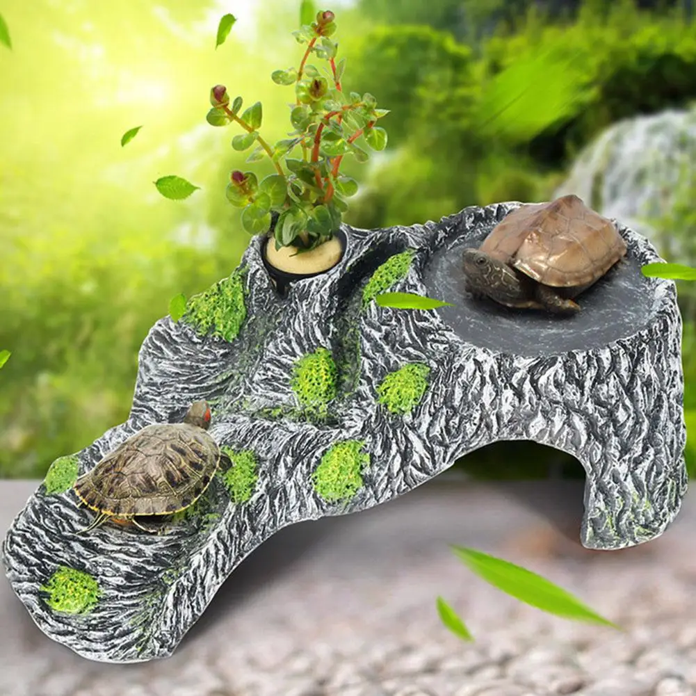 Turtle Drying Climbing Platform Tortoise Sun Roof Terrace Tank Floating Island Resin Rockery Pet Reptile Hide Cave | Дом и сад