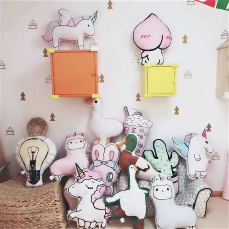 

Ins girl heart unicorn plush pillow soft car cushion lumbar stuffed pillow sofa office cute sheep pillows home decoration