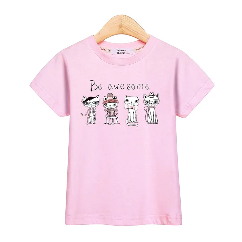 Детские повседневные топы футболка для маленьких девочек с рисунком котенка