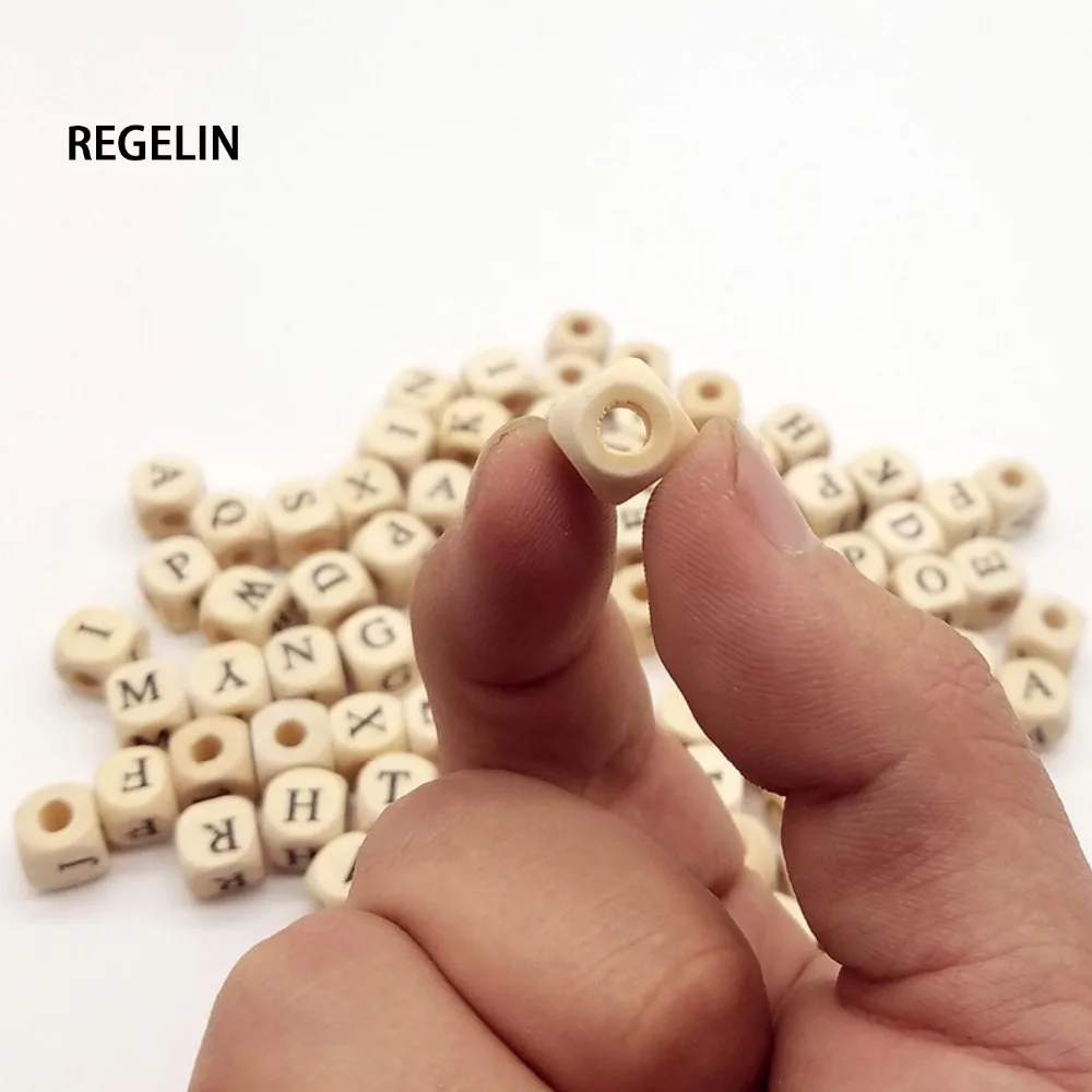 10mm 100PCs Square Natural Wooden Alphabet Beads A-Z Letter beads for bracelets Spacer Baby Smooth Teether Jewelry Pacifier DIY images - 6