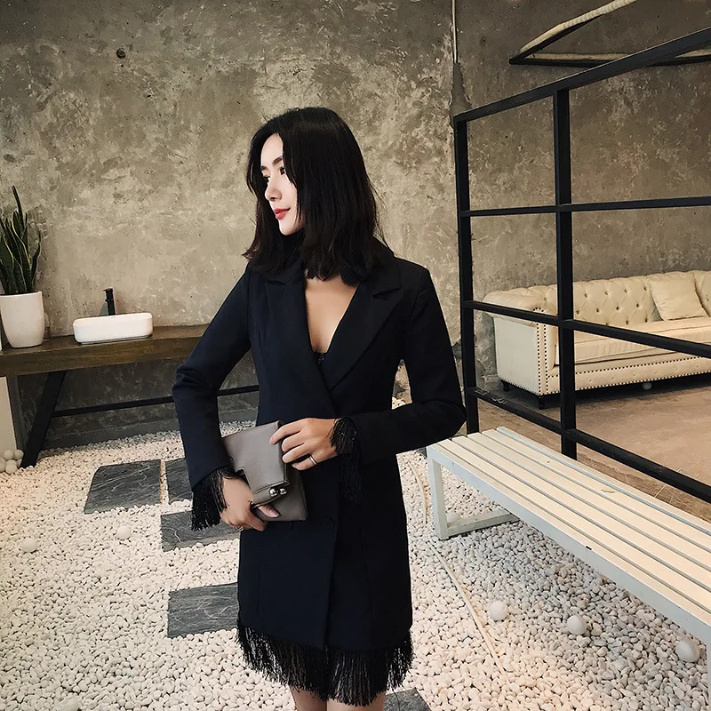 MODISON Для женщин Длинный блейзер Весна Новый дизайн кисточкой одежда с длинным