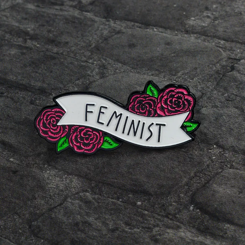 Feminist enamel pin girl power pins brooch flower badge