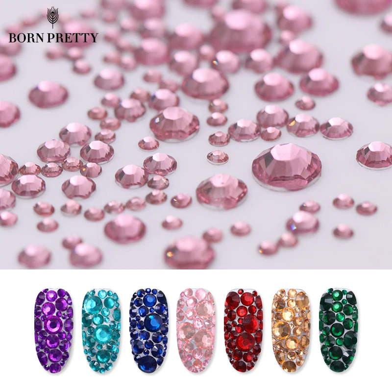 BORN PRETTY 1000 шт Стразы для ногтей разноцветная плоская подошва смешанный размер Декор маникюр Ноготь маникюрный-разные размеры художественные украшения аксессуары