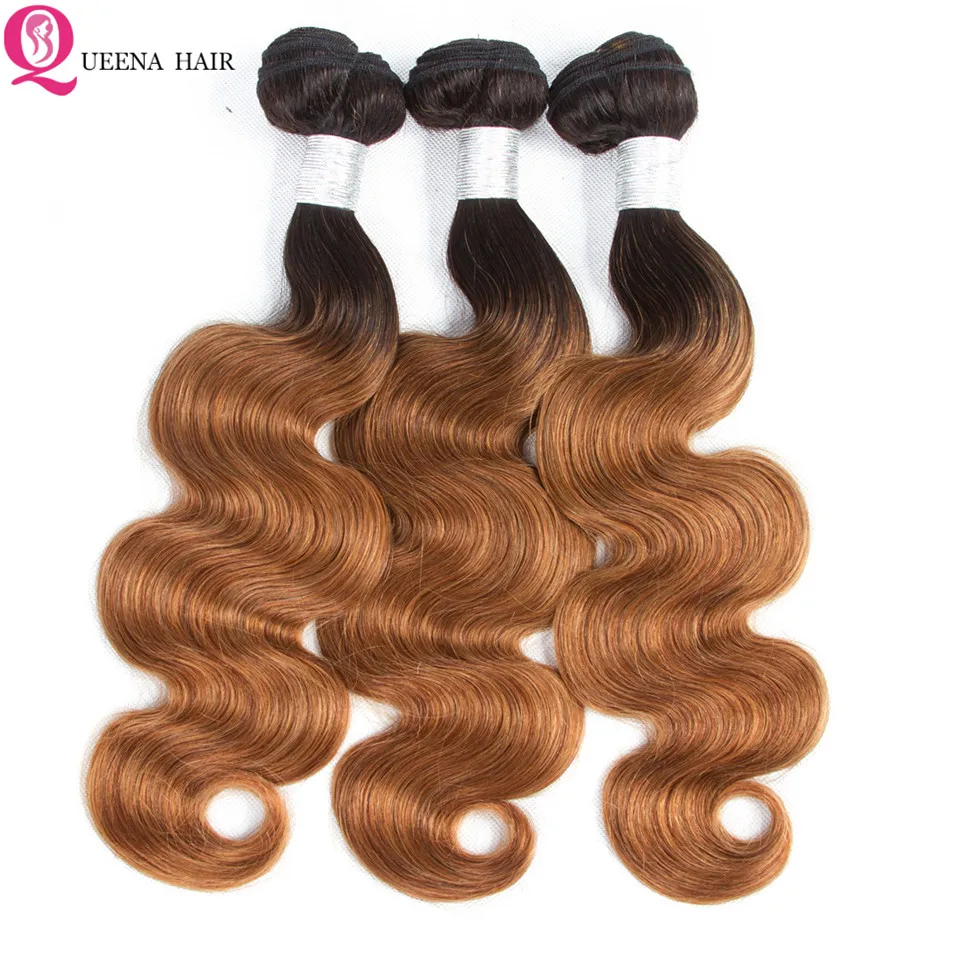 Цветной пучки человеческих волос Ombre с закрытием бразильские тела WaveHair плетение