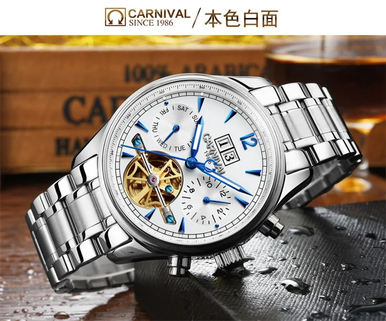 Автоматические самоходные мужские часы люксовый бренд Tourbillon механические часы Повседневная одежда Водонепроницаемые спортивные швейцарские часы