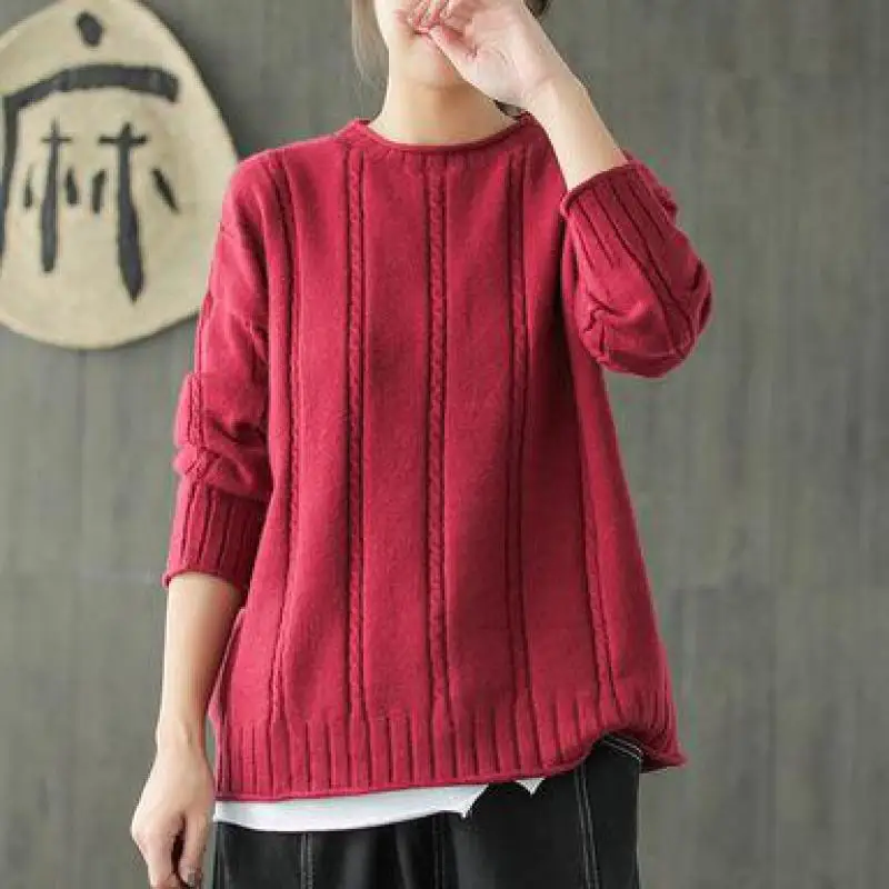 Johnature Casual Pullovers Full Sleeve O-neck Solid Color Sweater 2020 New Autumn/Winter Clothes Loose Knitting Women Sweaters | Женская