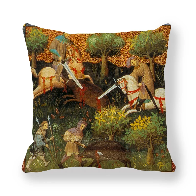 3 45cm*45cm medieval greyhound and Royal Hunt linen/cotton throw pillow covers couch cushion cover home decor pillow - Цвет: 3