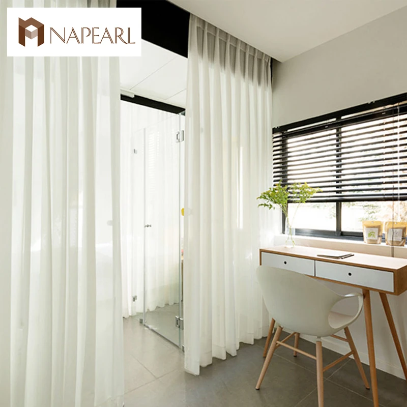 Простой дизайн модные льняные занавески тюлевые ткани для окон Белый Тюль