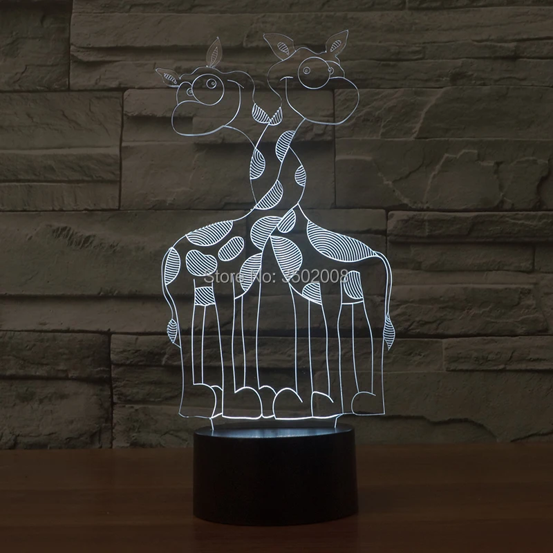 Милый мультфильм жираф Шеи Обертывание 3d форма LED ночника 7 цветов USB кабель как