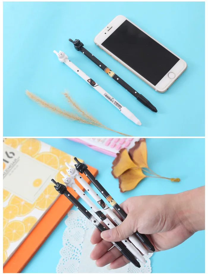 1 шт 0 38 мм черные чернила Кот мультипликационная гелевая ручка Пластиковые