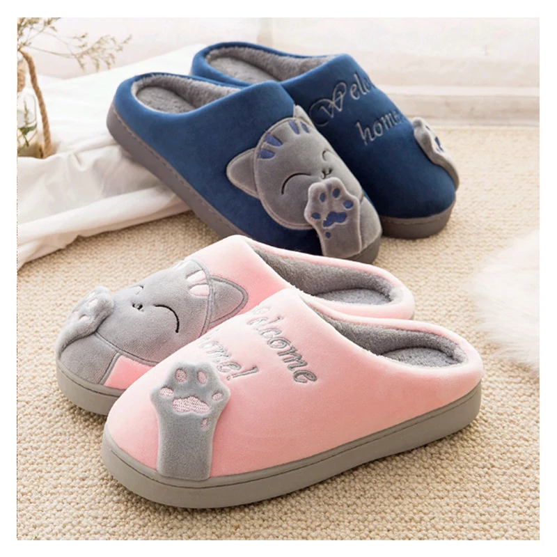 Женские теплые плюшевые домашние тапочки с изображением из мультфильма Lucky Cat