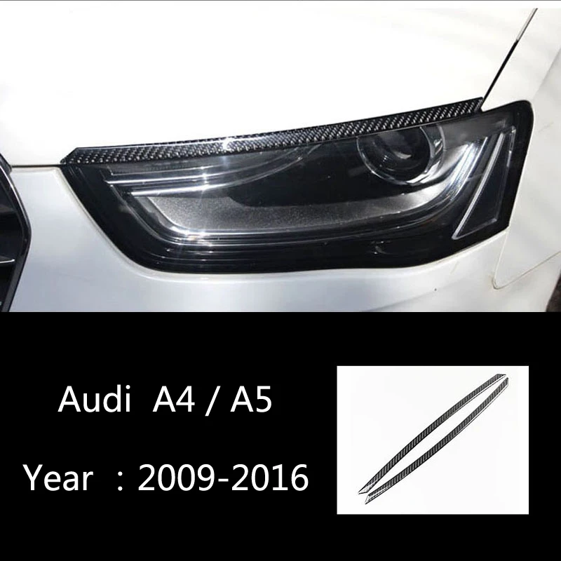 Углеродное волокно фары Брови Веки автомобиля-Стайлинг наклейки для Audi A4 A5 передняя фара брови 2009- авто аксессуары - Название цвета: Carbon Fiber