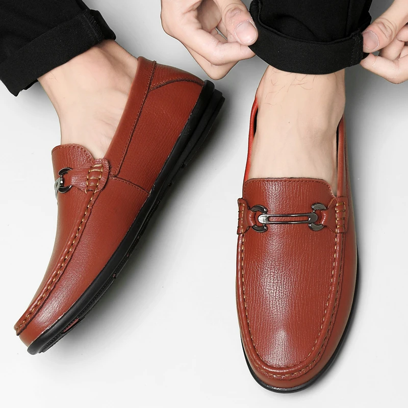 new fashion men's shoes casual genuine leather loafers male brown black slip on shoe man comfortable driving shoes for men